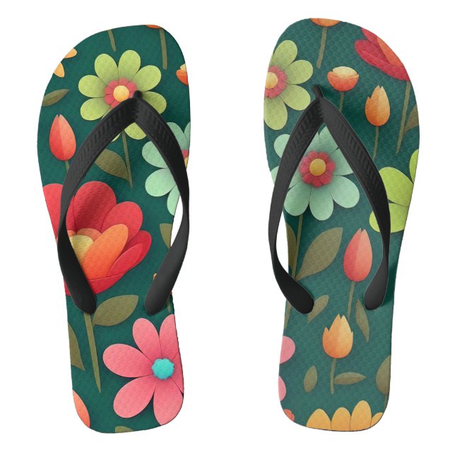 Flowers on a green background pattern jandals (Footbed)