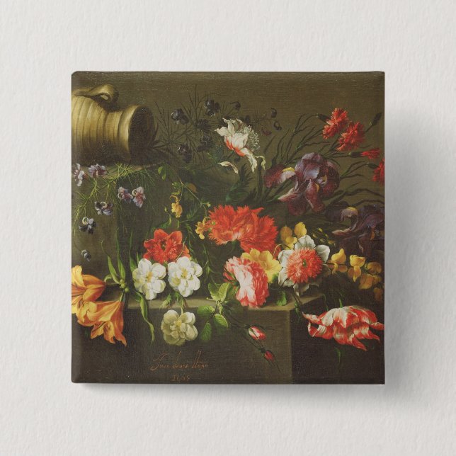 Flowers on a Ledge, 1665 15 Cm Square Badge (Front)