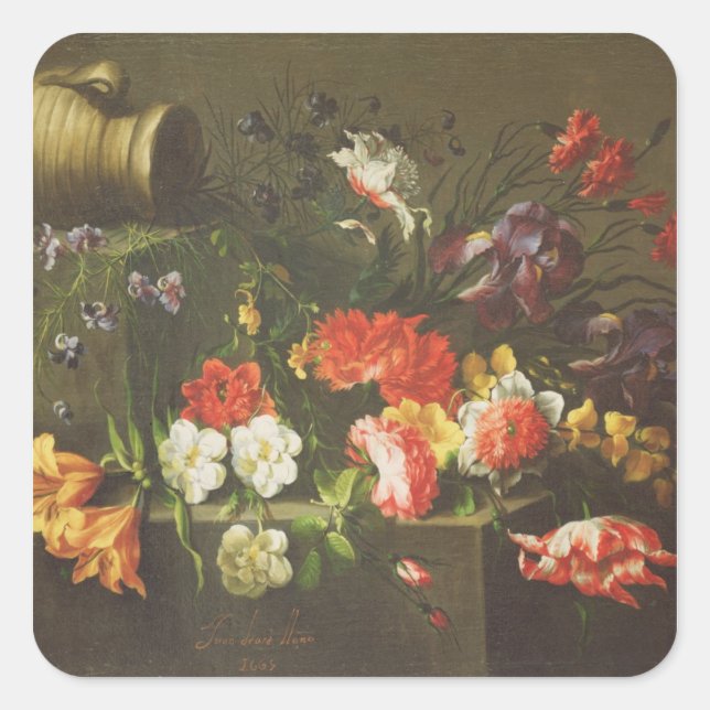 Flowers on a Ledge, 1665 Square Sticker (Front)