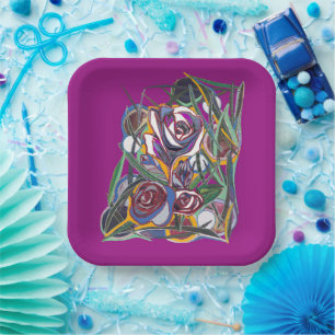 Flowers , on a purple background paper plate