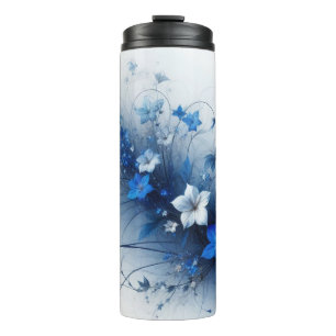 Flowers on a Vine Blue and White Thermal Tumbler