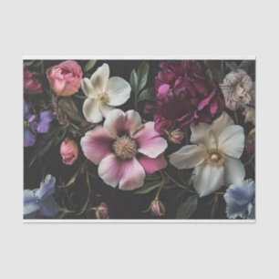 Flowers on Black Background Furnitiure Decoupage Tissue Paper