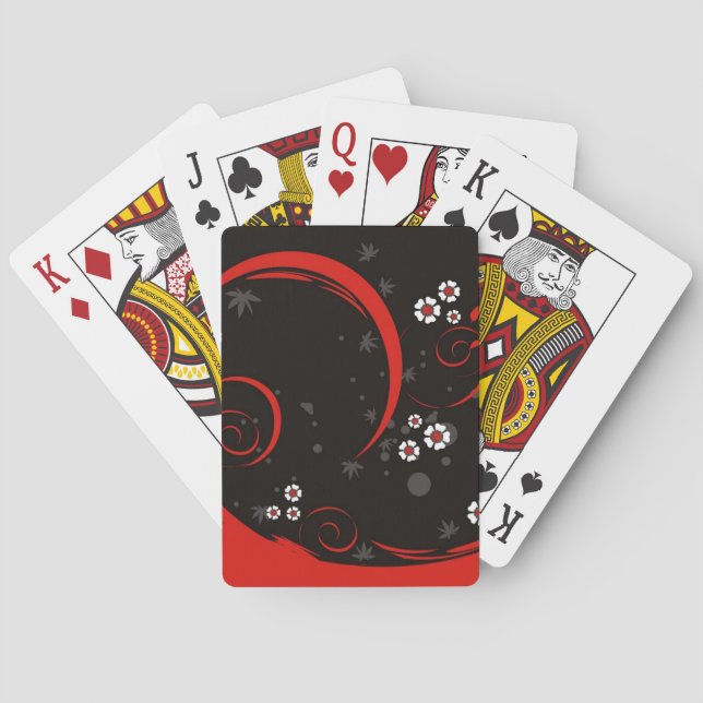Flowers on Black Playing Cards (Back)