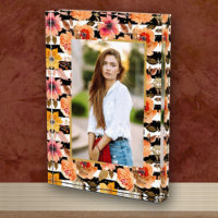 Flowers on Black White Stripes Gold Dots Custom