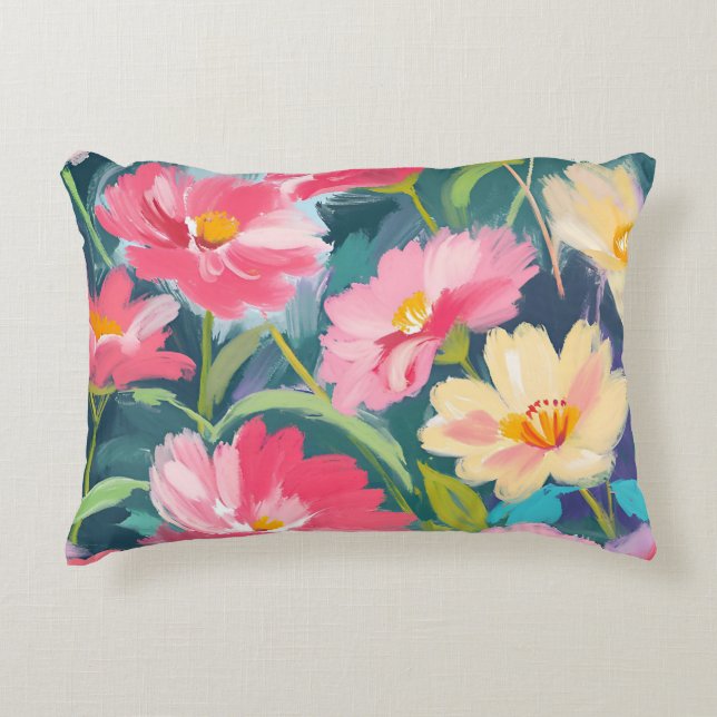 Flowers on Blue Decorative Cushion (Front)