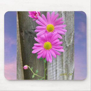 Flowers on fence mouse pad. pad