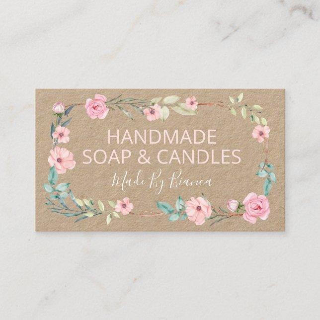 Flowers On Kraft Handmade Soap And Candles Business Card (Front)