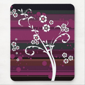 Flowers on Magenta Stripes Mouse Pad