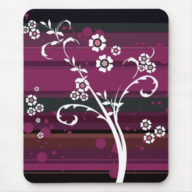 Flowers on Magenta Stripes Mouse Pad (Front)