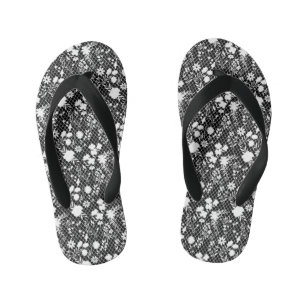 Flowers on net 01.bx4 Black BG Kid's Jandals