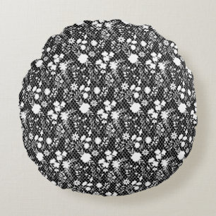 Flowers on net 01.bx4 Black BG Round Cushion