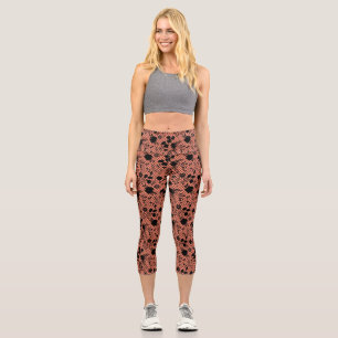Flowers on net 01.wx4 Orange BG Capri Leggings