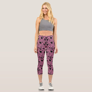 Flowers on net 01.wx4 Pink BG Capri Leggings