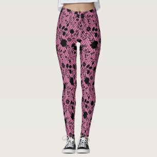 Flowers on net 01.wx4 Pink BG Leggings