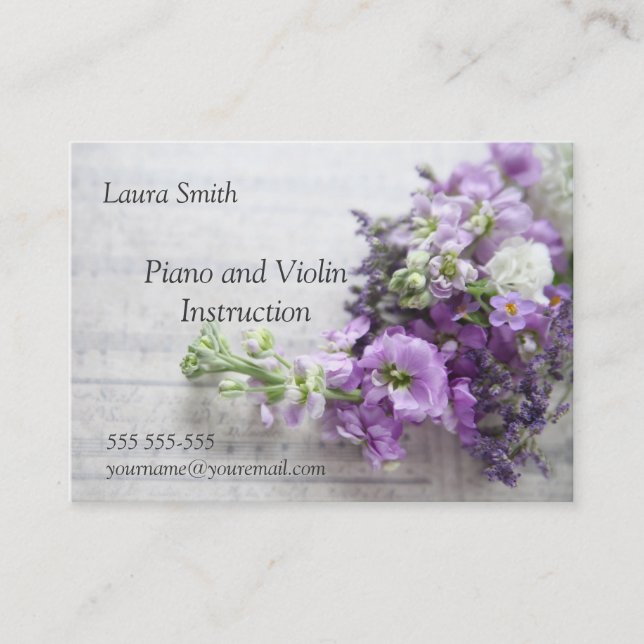 flowers on old music business card (Front)