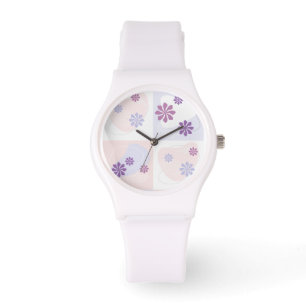 Flowers on Pastel Checkers eWatch Watch