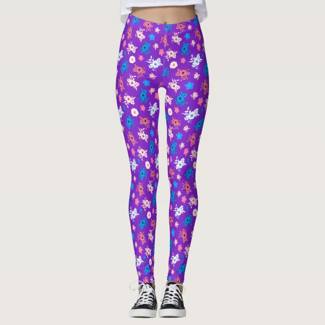 Flowers on Purple Leggings (Front)