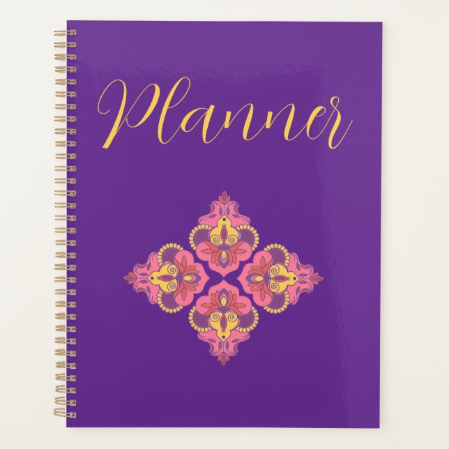 Flowers on Purple Spiral Photo Notebook Planner (Front)