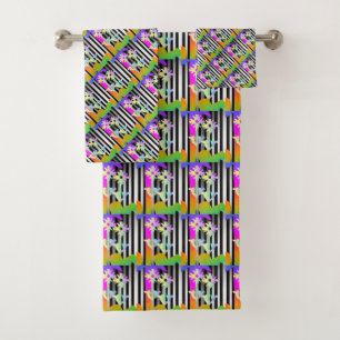 FLOWERS ON STRIPES BATH TOWEL SET