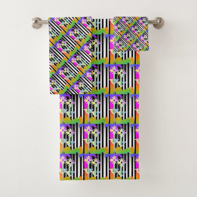 FLOWERS ON STRIPES BATH TOWEL SET (Insitu)