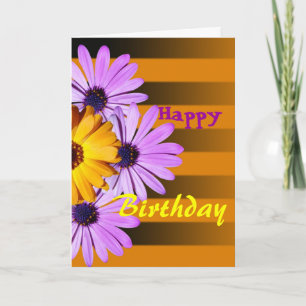 Flowers on stripes Happy Birthday card