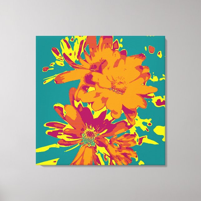 Flowers on the blue background - Wrapped Canvas (Front)