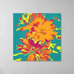 Flowers on the blue background - Wrapped Canvas
