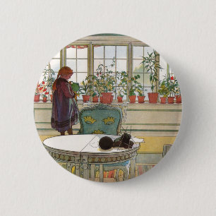 Flowers on the Windowsill by Carl Larsson 6 Cm Round Badge