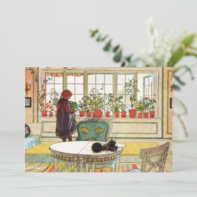 Flowers on the Windowsill by Carl Larsson Holiday Card (Standing Front)