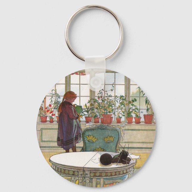 Flowers on the Windowsill by Carl Larsson Key Ring (Front)