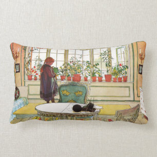 Flowers on the Windowsill by Carl Larsson Lumbar Cushion