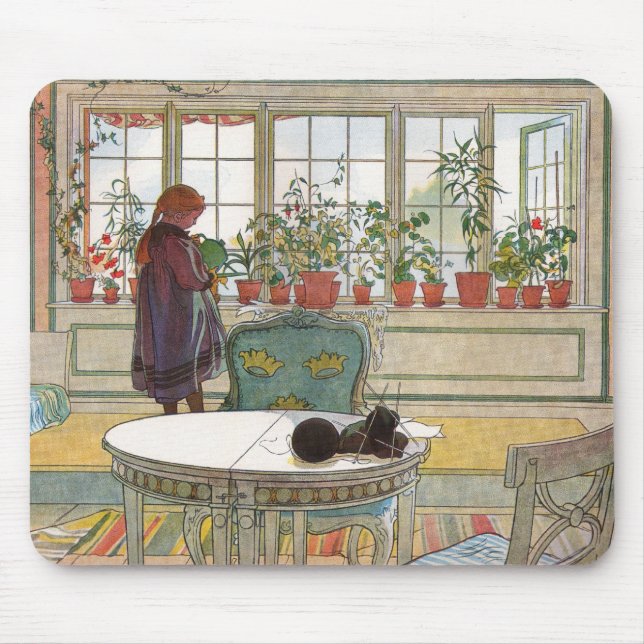 Flowers on the Windowsill by Carl Larsson Mouse Pad (Front)