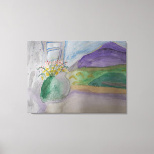 Flowers On The Windowsill Stretched Canvas Print