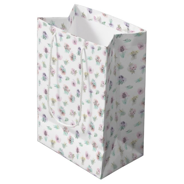 Flowers on watercolor stains medium gift bag (Front Angled)