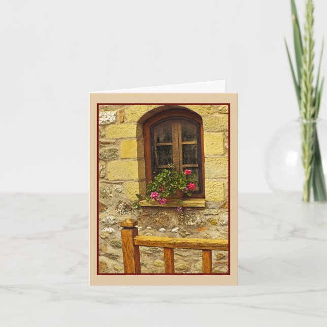 FLOWERS ON WINDOW SILL/GREECE/BLANK NOTE CARD (Front)