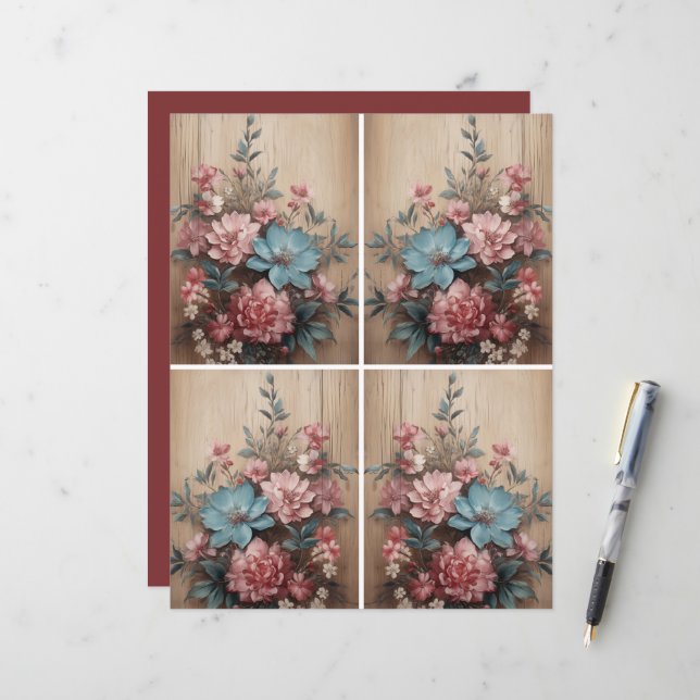 Flowers on Wood Journalling Spots Card Decor (Front/Back In Situ)