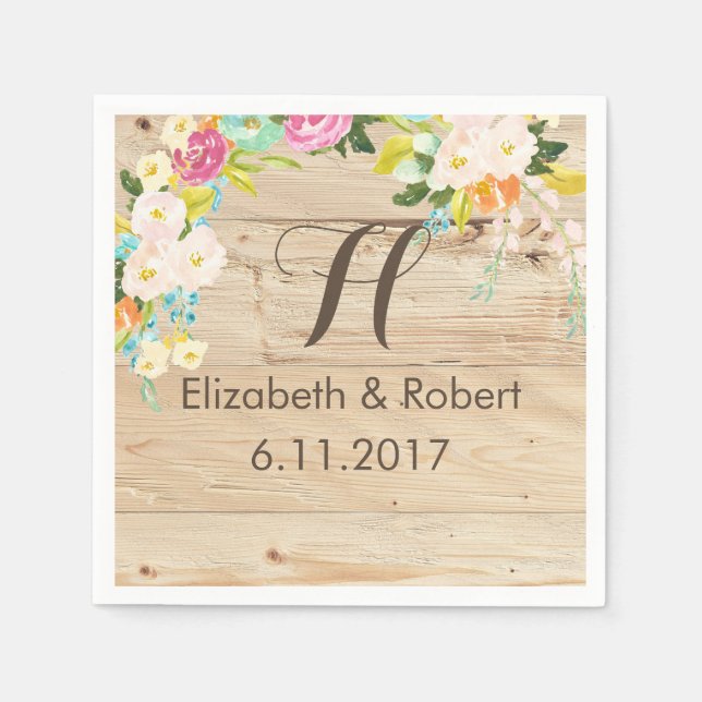 Flowers on Wood Light Napkin (Front)