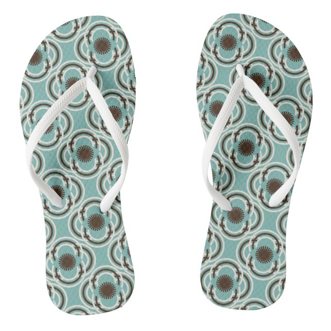 Flowers or eyes - turquoise and brown jandals (Footbed)