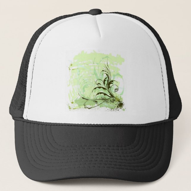 Flowers-Ornament-Grunge-Background-Vector GREEN WH Trucker Hat (Front)