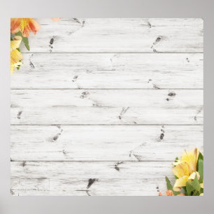 Flowers over wooden planks, background. poster
