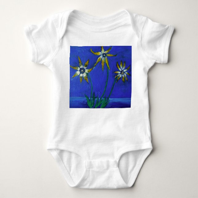 Flowers Painting Baby Jersey Bodysuit, White Baby Bodysuit (Front)