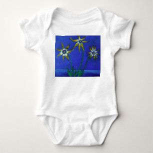 Flowers Painting Baby Jersey Bodysuit, White Bodysuit