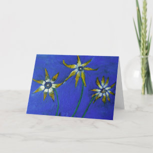 Flowers painting Blue background Greeting Card
