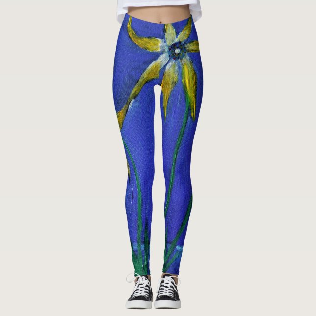 Flowers Painting Original Art on Leggings (Front)