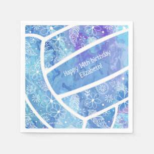 Flowers paislies feathers pattern blue volleyball napkin