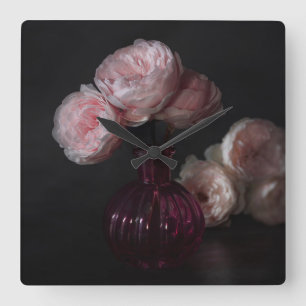 Flowers Pale Pink Peonies in Vase Square Wall Clock