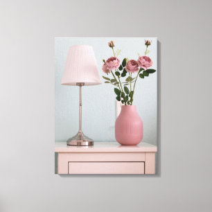 Flowers Pale Pink Roses on Nightstand Canvas Print