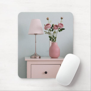 Flowers   Pale Pink Roses on Nightstand Mouse Pad