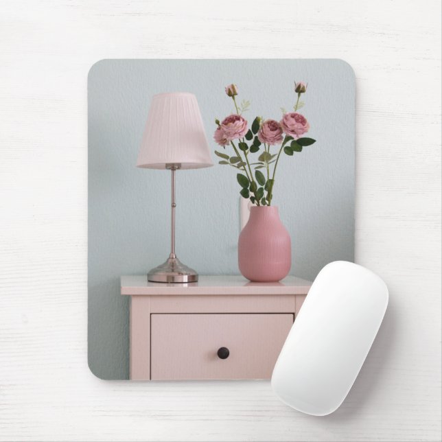 Flowers | Pale Pink Roses on Nightstand Mouse Pad (With Mouse)