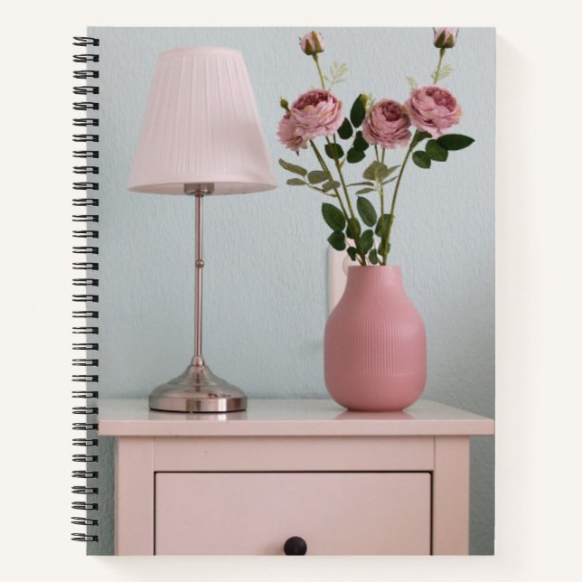 Flowers | Pale Pink Roses on Nightstand Notebook (Front)